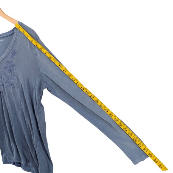 Soft Surroundings Embroidered Top Womens Blue Long Sleeve Cotton V Neck Sz L - Picture 7 of 8